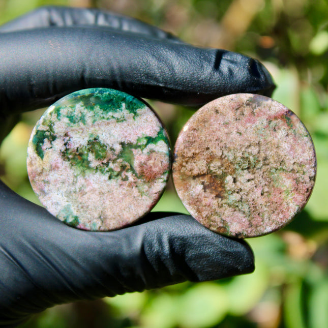 Pink Moss Agate Double Flare - One of a Kind Custom 1 & 1/4in 32mm Pair