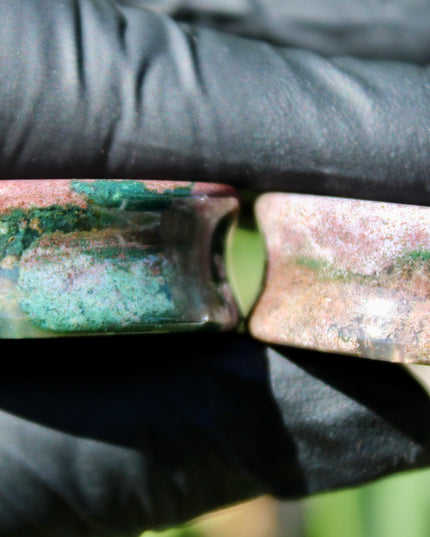 Pink Moss Agate Double Flare - One of a Kind Custom 1 & 1/4in 32mm Pair