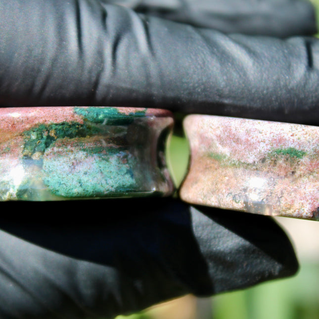 Pink Moss Agate Double Flare - One of a Kind Custom 1 & 1/4in 32mm Pair