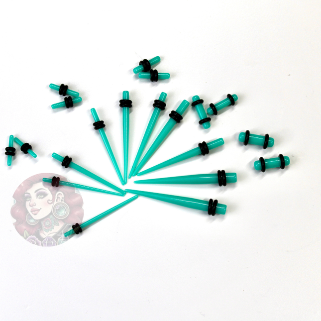Stretching Taper Kit Includes Acrylic Teal Plugs and Tapers – Sizes 14G to 00G&nbsp;