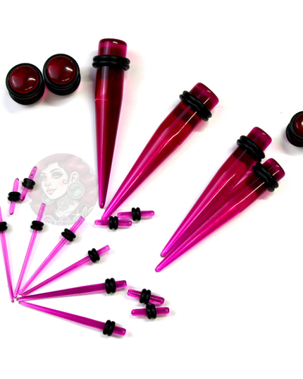Stretching Taper Kit Includes Acrylic Purple Jewelry for Stretched Ears– Sizes 14G to 00G