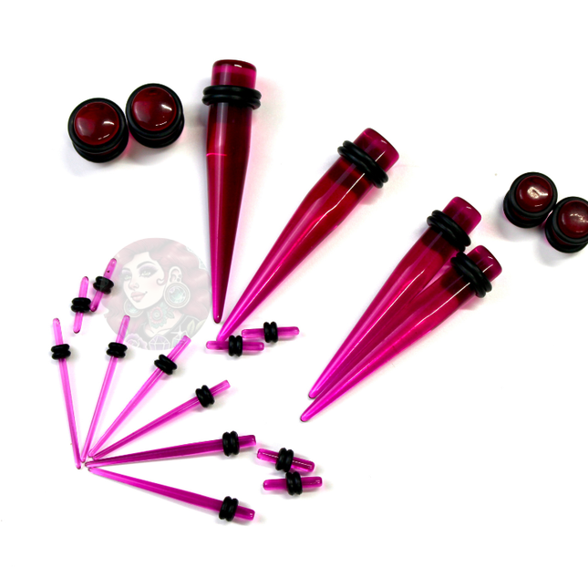 Stretching Taper Kit Includes Acrylic Purple Plugs and Tapers – Sizes 14G to 00G