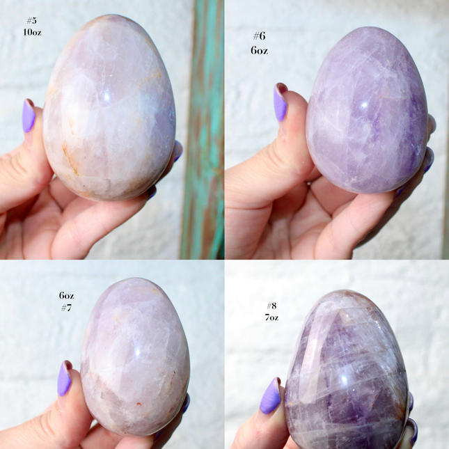 Amethyst Smoky Quartz Egg Natural Polished Stone Egg, YOU PICK! Purple Shimmering Decorative Crystal Egg for Display or Collection