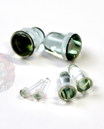 Single Flare Smoky Glass Plugs for Dead Stretching – Sizes 1.6mm (14g) to 10mm (00g), Glass Ear Plugs Sold Individually or as a Stretching Kit