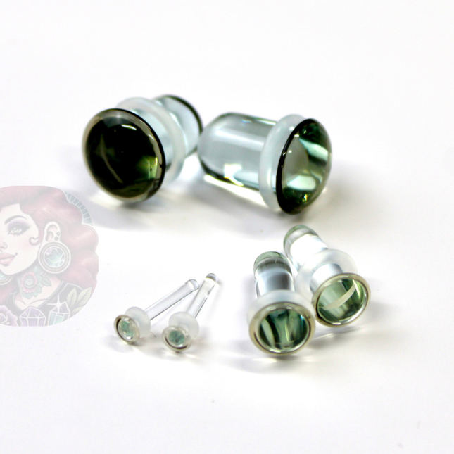 Single Flare Smoky Glass Plugs for Dead Stretching – Sizes 1.6mm (14g) to 10mm (00g), Glass Ear Plugs Sold Individually or as a Stretching Kit