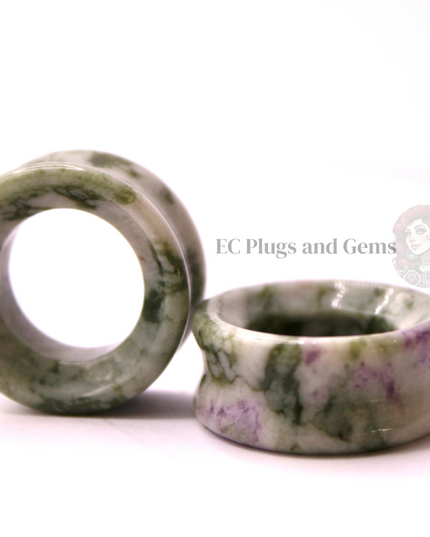 Peace Jade Tunnel Plugs - Green and Lavender Stone Eyelet Gauges