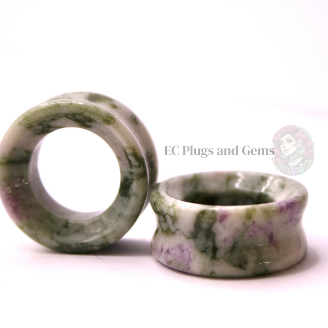 Peace Jade Tunnel Plugs - Green and Lavender Stone Eyelet Gauges
