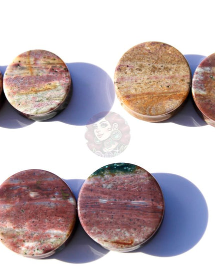Pink and Purple Orbicular Jasper Double Flare Plugs – Natural Stone Ear Gauges Pair 