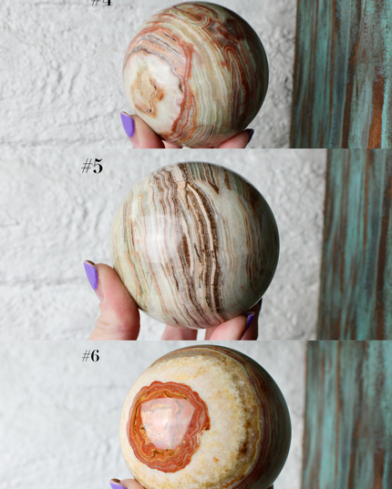 Green Onyx Sphere 75mm –Pick Your Exact Sphere, Natural Stone Decorative Sphere, Polished Green and Brown Onyx Ball for Display, Home or Office Décor