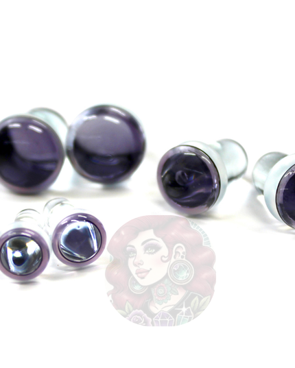Single Flare Purple Glass Plugs for Dead Stretching – Sizes 1.6mm (14g) to 10mm (00g) Pair or as a Kit