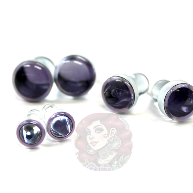 Single Flare Purple Glass Plugs for Dead Stretching – Sizes 1.6mm (14g) to 10mm (00g) Pair or as a Kit