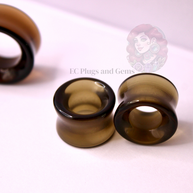 Brown Smoky Glass Tunnel Plugs – Double Flare Eyelet Gauges (Pair), Translucent Brown