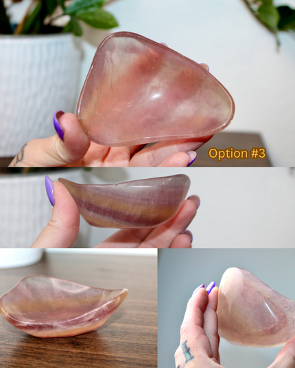 This Fluorite Bowl is made from genuine natural stone and showcases the beautiful color banding and clarity typical of fluorite. Ranging from soft greens to deep purples, each bowl is uniquely patterned and polished to a smooth, glossy finish.
