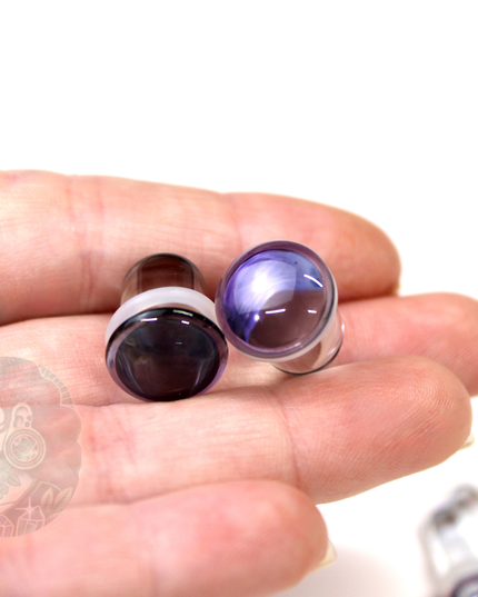 Single Flare Purple Glass Plugs for Dead Stretching – Sizes 1.6mm (14g) to 10mm (00g) Pair or as a Kit