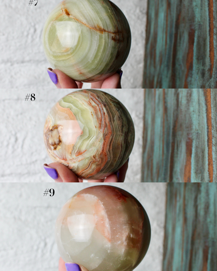 Green Onyx Sphere 75mm –Pick Your Exact Sphere, Natural Stone Decorative Sphere, Polished Green and Brown Onyx Ball for Display, Home or Office Décor