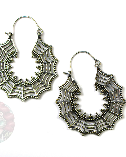 Silver Brass Spiderweb Hanger Earrings – Suitable for Standard Piercings or Stretched Ears