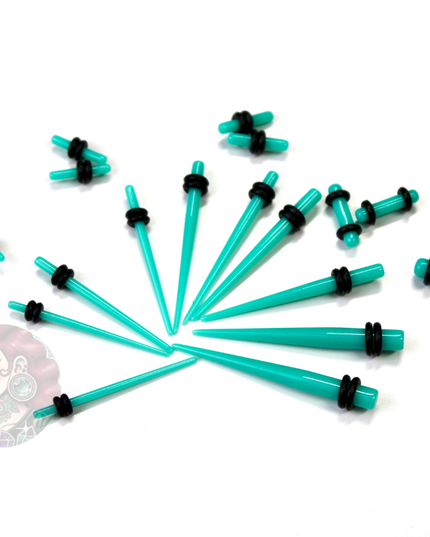 Stretching Taper Kit Includes Acrylic Teal Plugs and Tapers – Sizes 14G to 00G&nbsp;