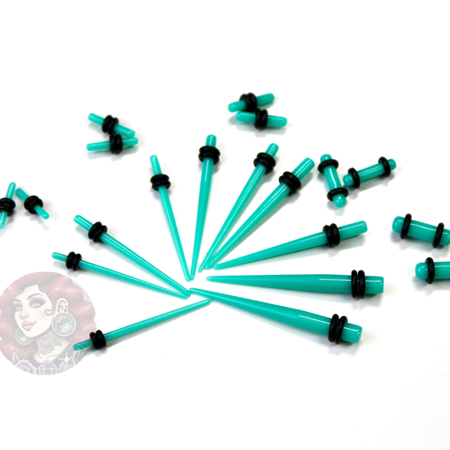 Stretching Taper Kit Includes Acrylic Teal Plugs and Tapers – Sizes 14G to 00G&nbsp;
