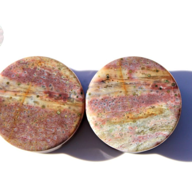 Pink and Purple Orbicular Jasper Double Flare Plugs – Natural Stone Ear Gauges Pair 