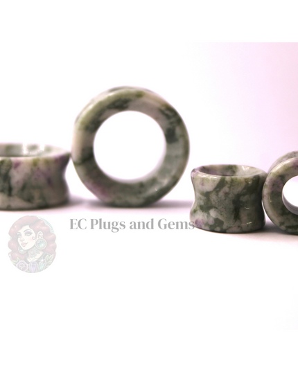 Peace Jade Tunnel Plugs - Green and Lavender Stone Eyelet Gauges