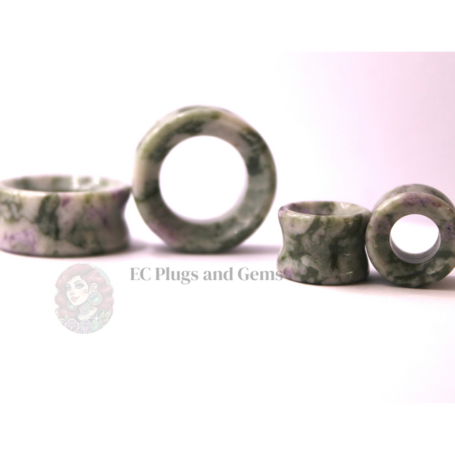 Peace Jade Tunnel Plugs - Green and Lavender Stone Eyelet Gauges