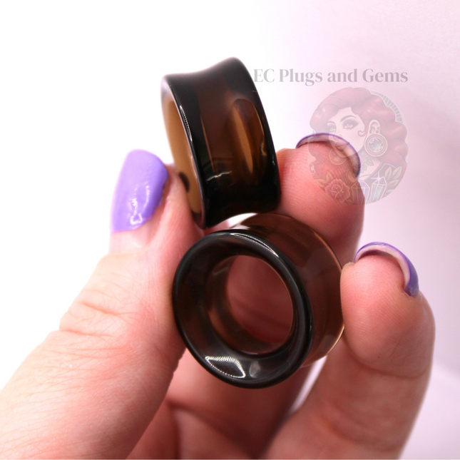 Brown Smoky Glass Tunnel Plugs – Double Flare Eyelet Gauges (Pair), Translucent Brown