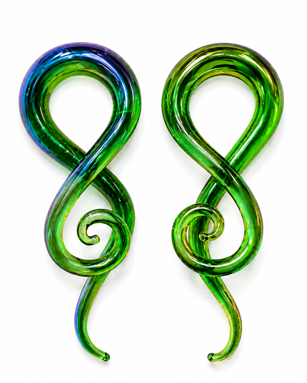 Green Aura Rainbow Glass Ear Sprials
