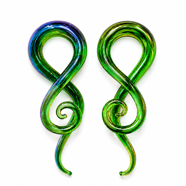 Green Aura Rainbow Glass Ear Sprials