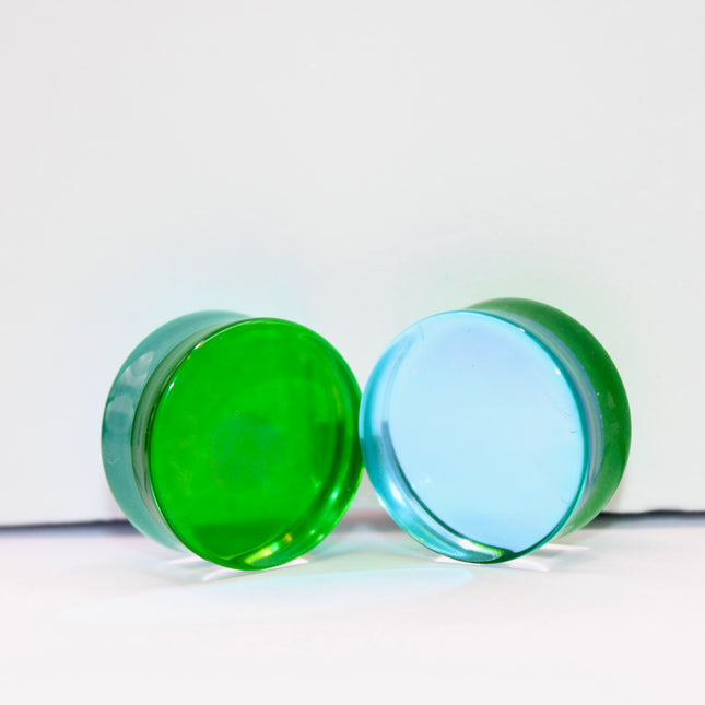 Blue Green Glass Plugs -Gauges (2 sided color)