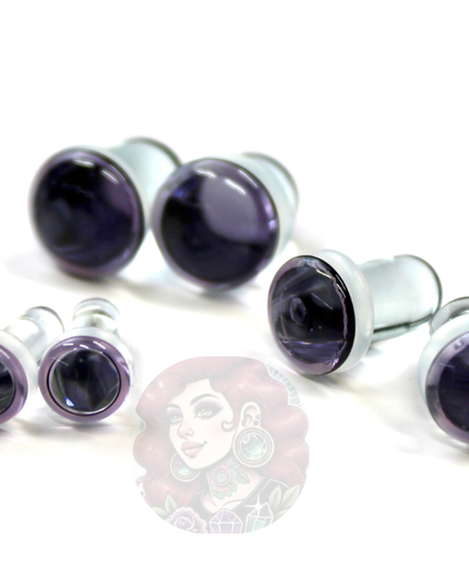 Single Flare Purple Glass Plugs for Dead Stretching – Sizes 1.6mm (14g) to 10mm (00g) Pair or as a Kit