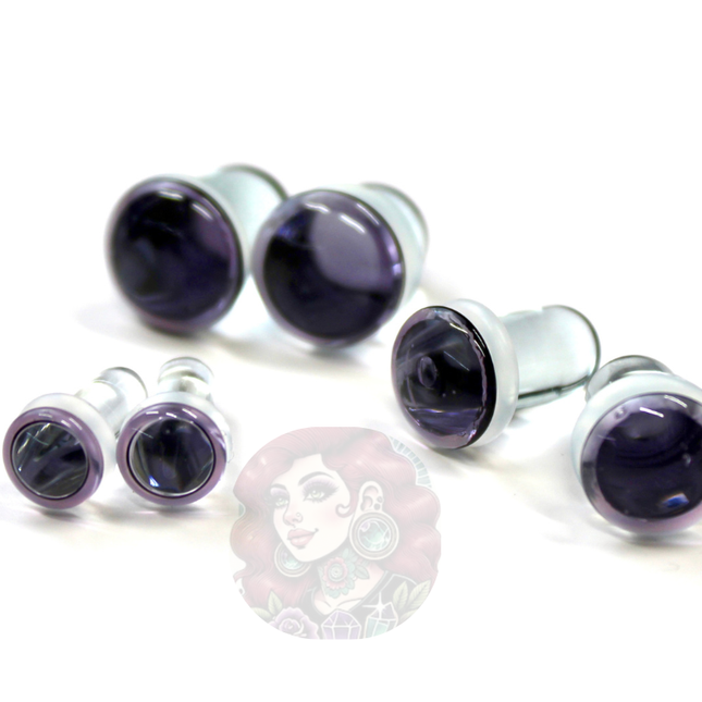 Single Flare Purple Glass Plugs for Dead Stretching – Sizes 1.6mm (14g) to 10mm (00g) Pair or as a Kit