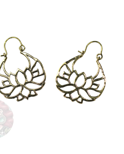 Lotus Flower Golden Brass Earrings Suitable for Standard Piercing and Stretched Ears