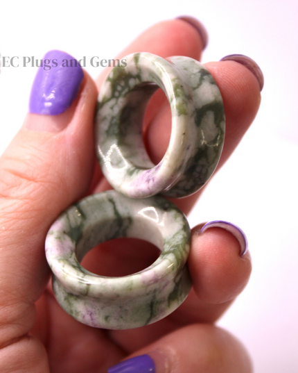 Peace Jade Tunnel Plugs - Green and Lavender Stone Eyelet Gauges