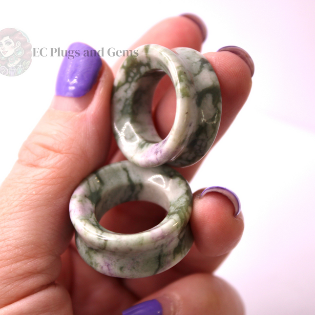 Peace Jade Tunnel Plugs - Green and Lavender Stone Eyelet Gauges