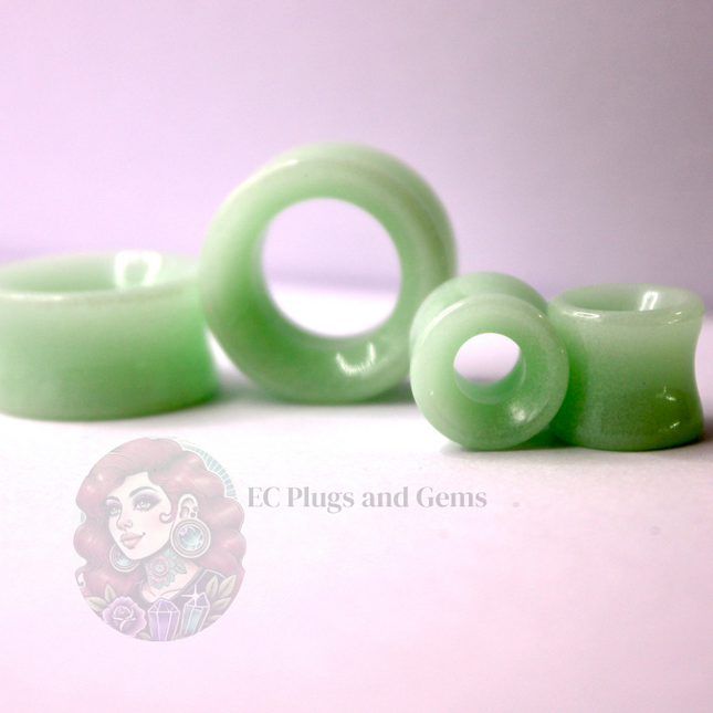 Green Glow In The Dark Tunnel Plugs - Opalite Green Glass Double Flare Eyelet Gauge 6mm-25mm