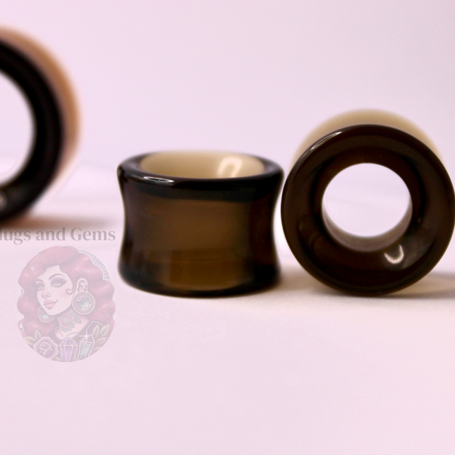 Brown Smoky Glass Tunnel Plugs – Double Flare Eyelet Gauges (Pair), Translucent Brown