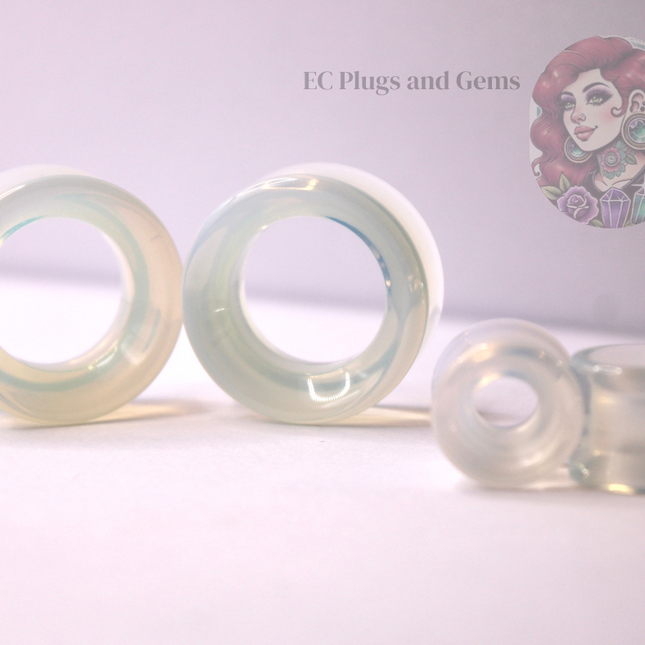 Opalite Tunnel Plugs Iridescent Rainbow - Translucent Pair of Gauges 5mm-50mm