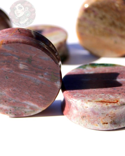 Pink and Purple Orbicular Jasper Double Flare Plugs – Natural Stone Ear Gauges Pair 