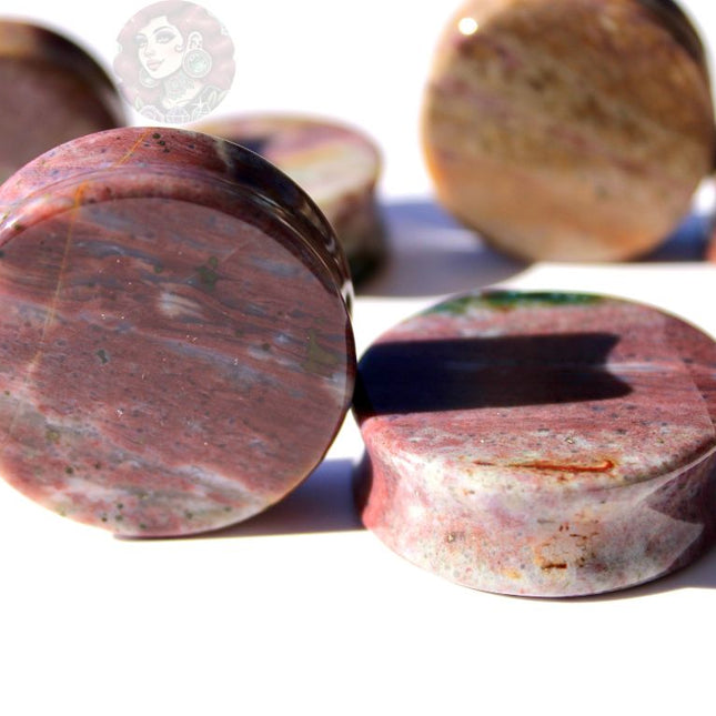 Pink and Purple Orbicular Jasper Double Flare Plugs – Natural Stone Ear Gauges Pair 