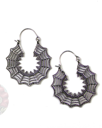 Silver Brass Spiderweb Hanger Earrings – Suitable for Standard Piercings or Stretched Ears