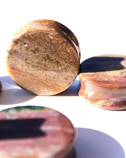 Pink and Purple Orbicular Jasper Double Flare Plugs – Natural Stone Ear Gauges Pair 