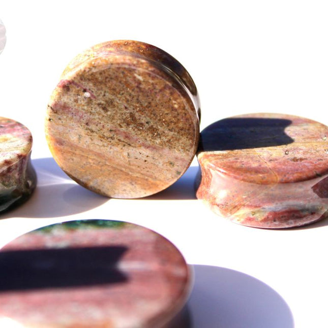 Pink and Purple Orbicular Jasper Double Flare Plugs – Natural Stone Ear Gauges Pair 