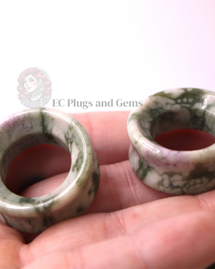 Peace Jade Tunnel Plugs - Green and Lavender Stone Eyelet Gauges