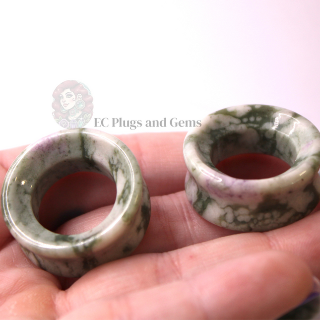 Peace Jade Tunnel Plugs - Green and Lavender Stone Eyelet Gauges