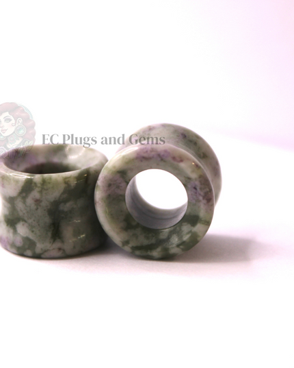 Peace Jade Tunnel Plugs - Green and Lavender Stone Eyelet Gauges