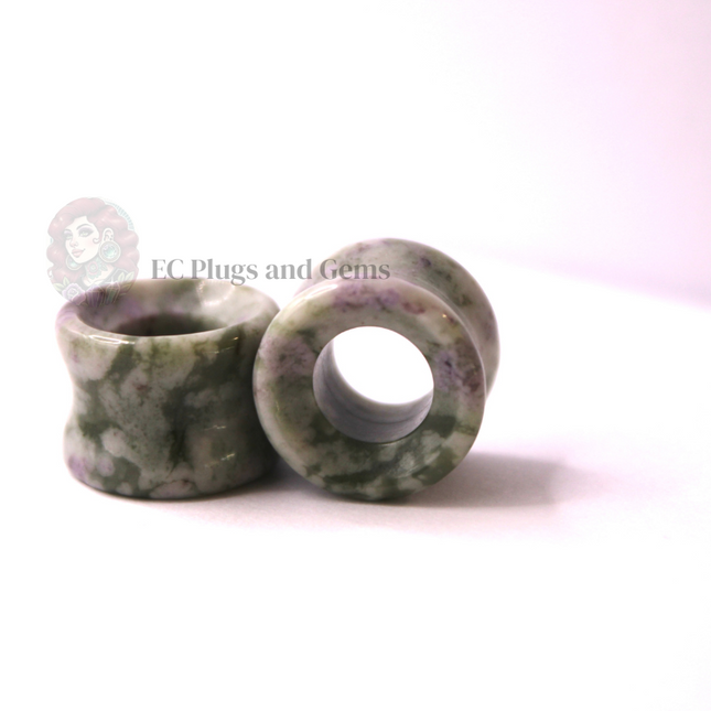Peace Jade Tunnel Plugs - Green and Lavender Stone Eyelet Gauges