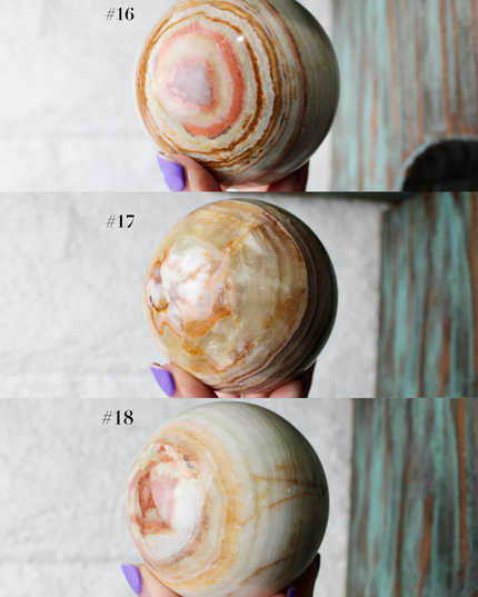 Green Onyx Sphere 75mm –Pick Your Exact Sphere, Natural Stone Decorative Sphere, Polished Green and Brown Onyx Ball for Display, Home or Office Décor