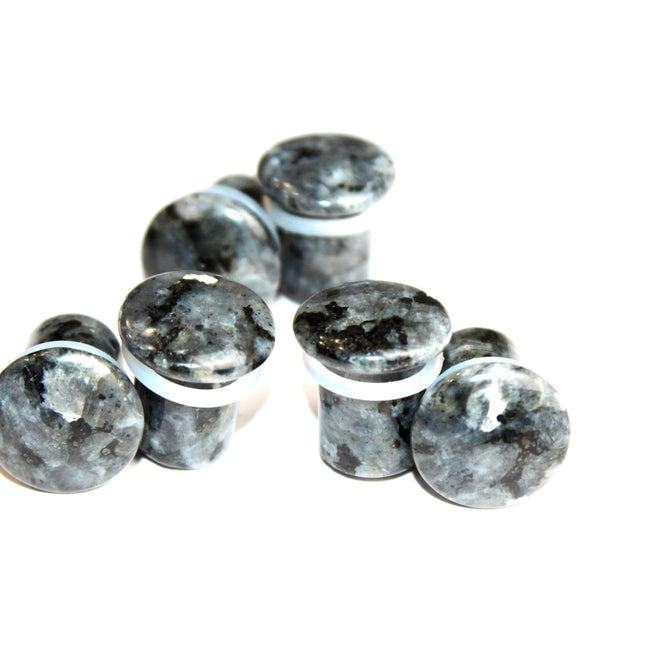 Black Labradorite Larvikite Single Flare Plugs with O-Ring PAIR
