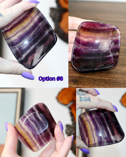 This Fluorite Bowl is made from genuine natural stone and showcases the beautiful color banding and clarity typical of fluorite. Ranging from soft greens to deep purples, each bowl is uniquely patterned and polished to a smooth, glossy finish.
