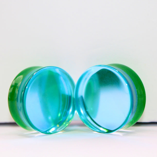 Blue Green Glass Plugs -Gauges (2 sided color) - EC Plugs
